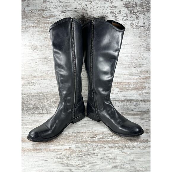 Womens' FRYE Melissa Black Leather Button Inside Zip Tall Riding Boots Sz 9B - Picture 7 of 13